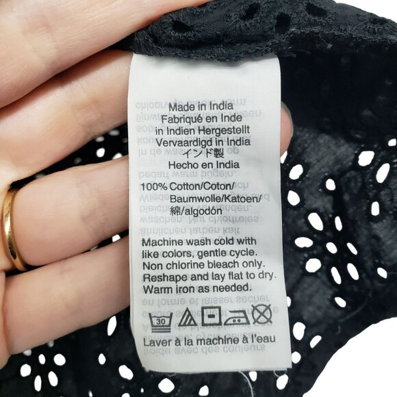 Madewell Black V Neck Button Front Eyelet Short Sleeve Blouse M - Picture 6 of 11